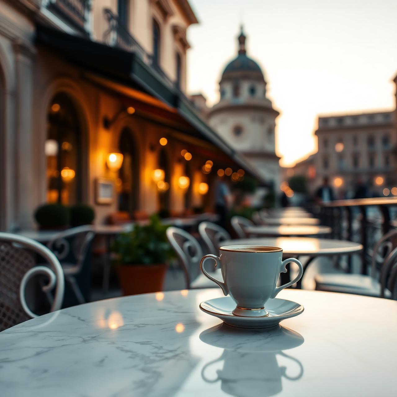 Café italiano ao entardecer